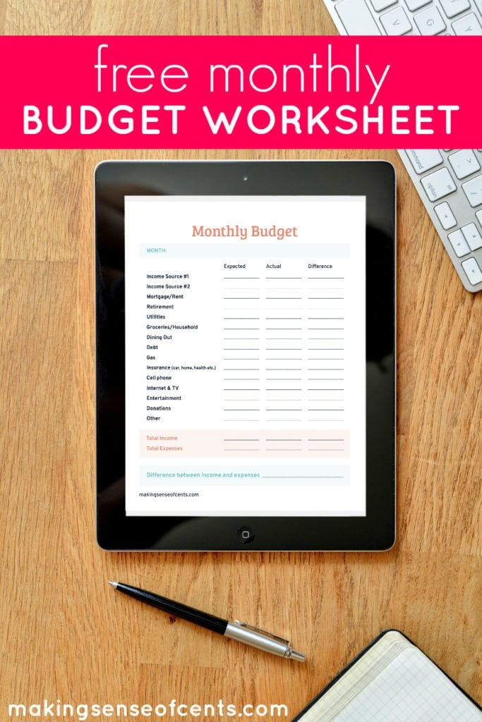 Free Monthly Budget Worksheet