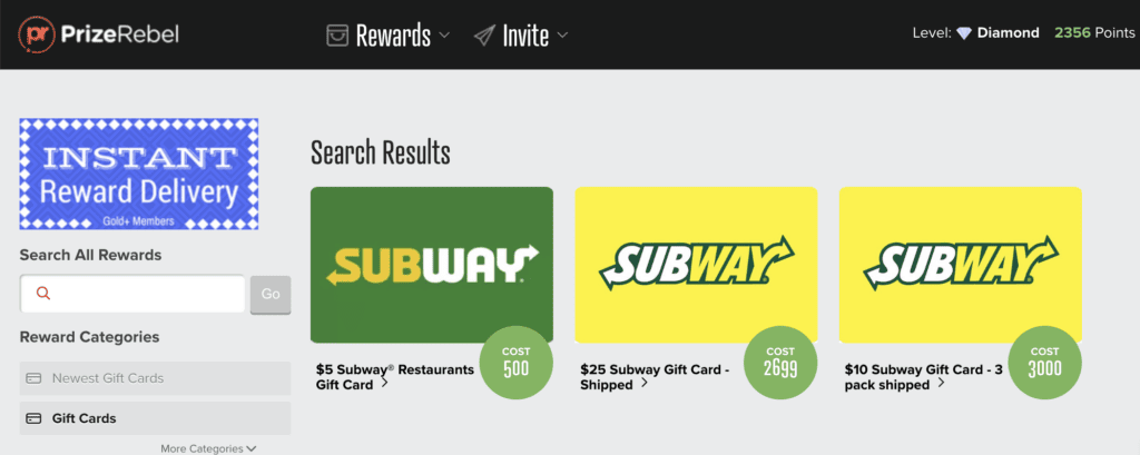 Here are the free Subway gift cards you can get at PrizeRebel.