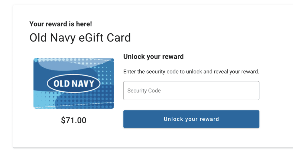 Here's a screenshot of the free Old Navy gift card I received from Capital One Shopping.