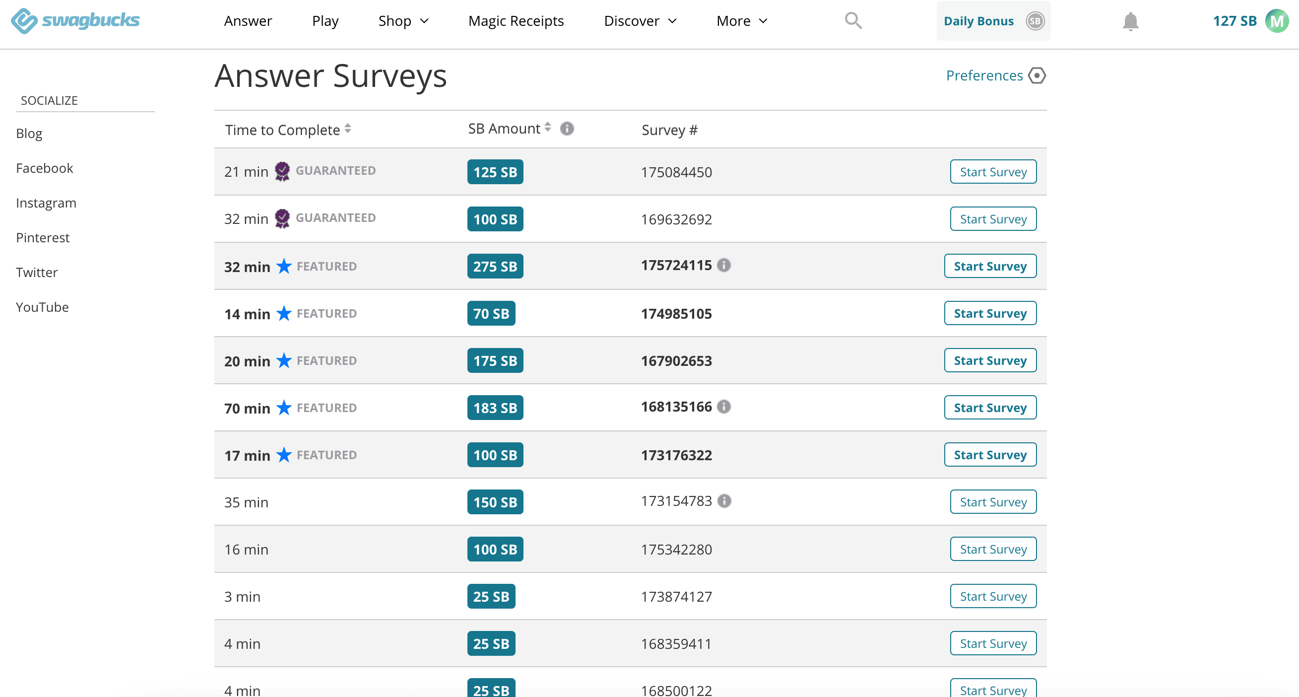 swagbucks hacks surveys. These are the surveys I see in my personal Swagbucks account.