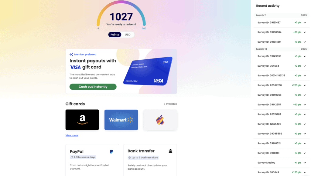How to redeem points and get paid for answering surveys. 